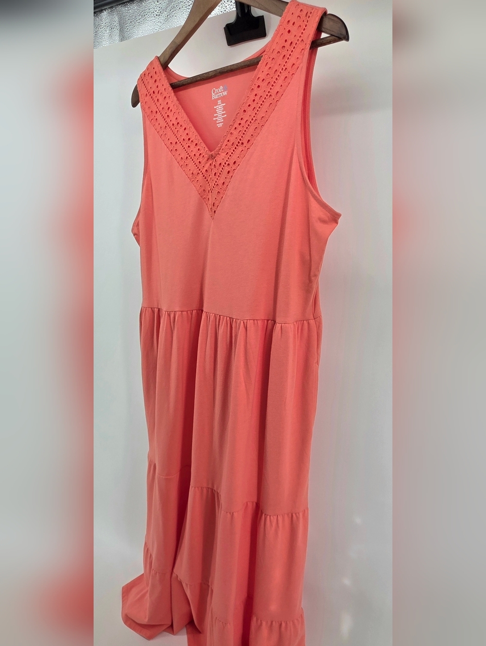 Croft & Barrow Coral Embroidered Tiered Boho Cottagecore Casual Dress - Size XXL - Picture 6 of 15